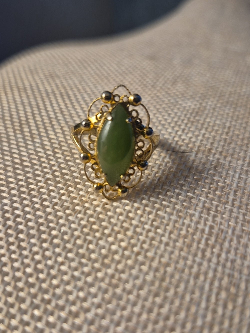 Sorrento Jade Filigree 18K Filled Vintage Ring 7